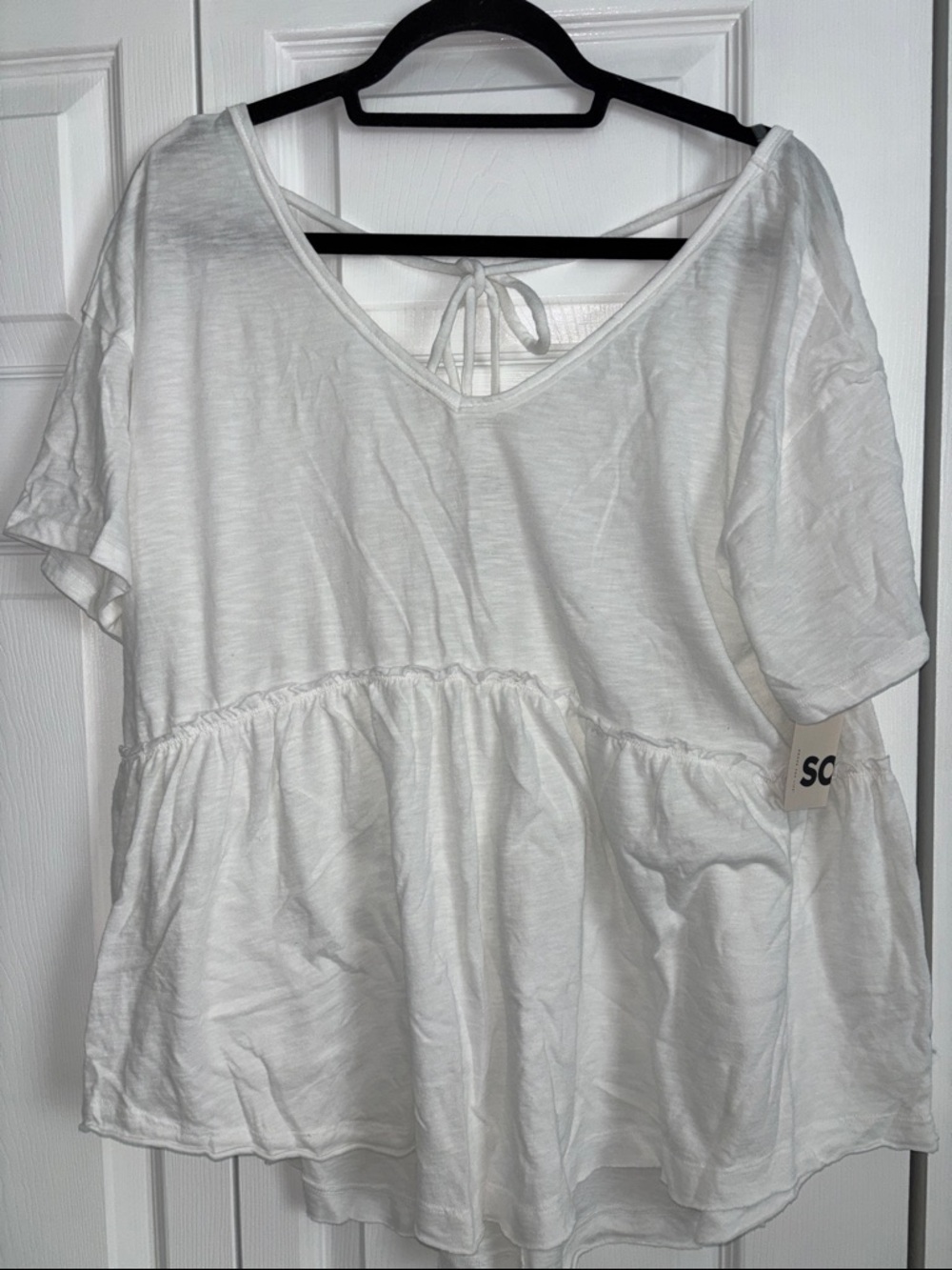 SO White Peplum Tie-Back Tunic Top